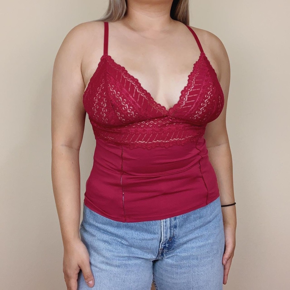 Y2k Hillard & Hanson Hot Pink Lace Lingerie Cami Tank‎ Top